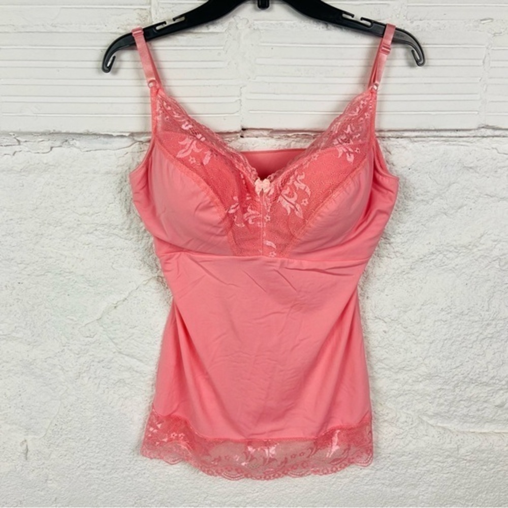 Rhonda Shear Pink Lace stretch Chemise tank top cami size 1X